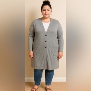 J. Jill silk cotton‎ blend plus size cardigan long-line lightweight grey gray 1X